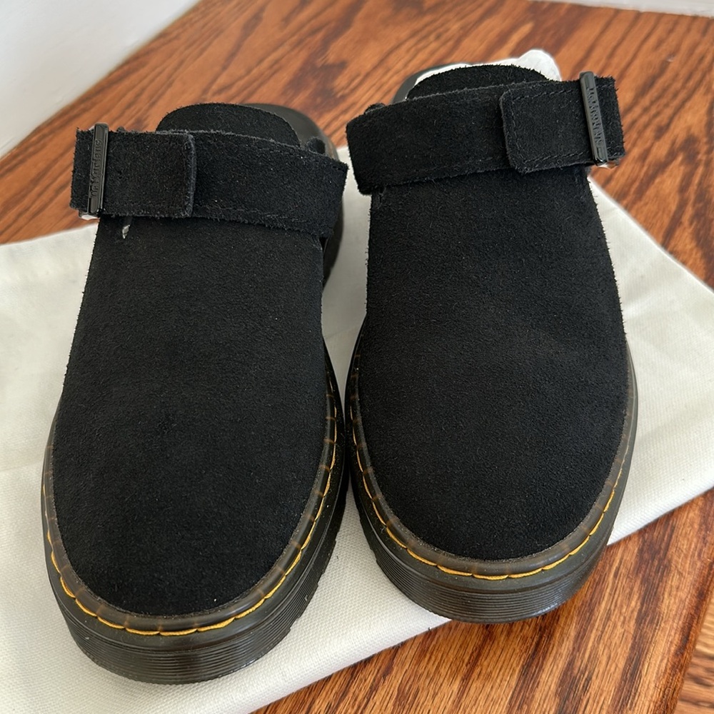 Dr Martens Black Suede Slip-On Clogs adjust strap & convertible 38 - Picture 3 of 13